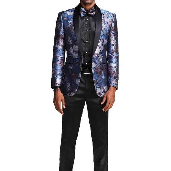 Rose Big Floral Print Shawl Collar Men's Jacket